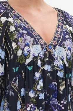 A-LINE RUFFLE SLEEVE DRESS OBSIDIAN BLOOM -clothing shop CAMILLA 00026522 A LINE RUFFLE SLEEVE DRESS OBSIDIAN BLOOM 5