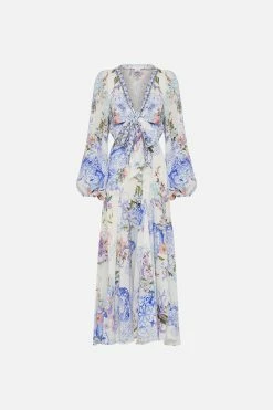 WRAP TIE DRESS WITH BLOUSON SLEEVE PAINT ME POSITANO -clothing shop CAMILLA 00026620 WRAPTIEDRESSWBLOUSONSLEEVE PAINTMEPOSITANO GHOST 1