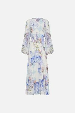 WRAP TIE DRESS WITH BLOUSON SLEEVE PAINT ME POSITANO -clothing shop CAMILLA 00026620 WRAPTIEDRESSWBLOUSONSLEEVE PAINTMEPOSITANO GHOST 2