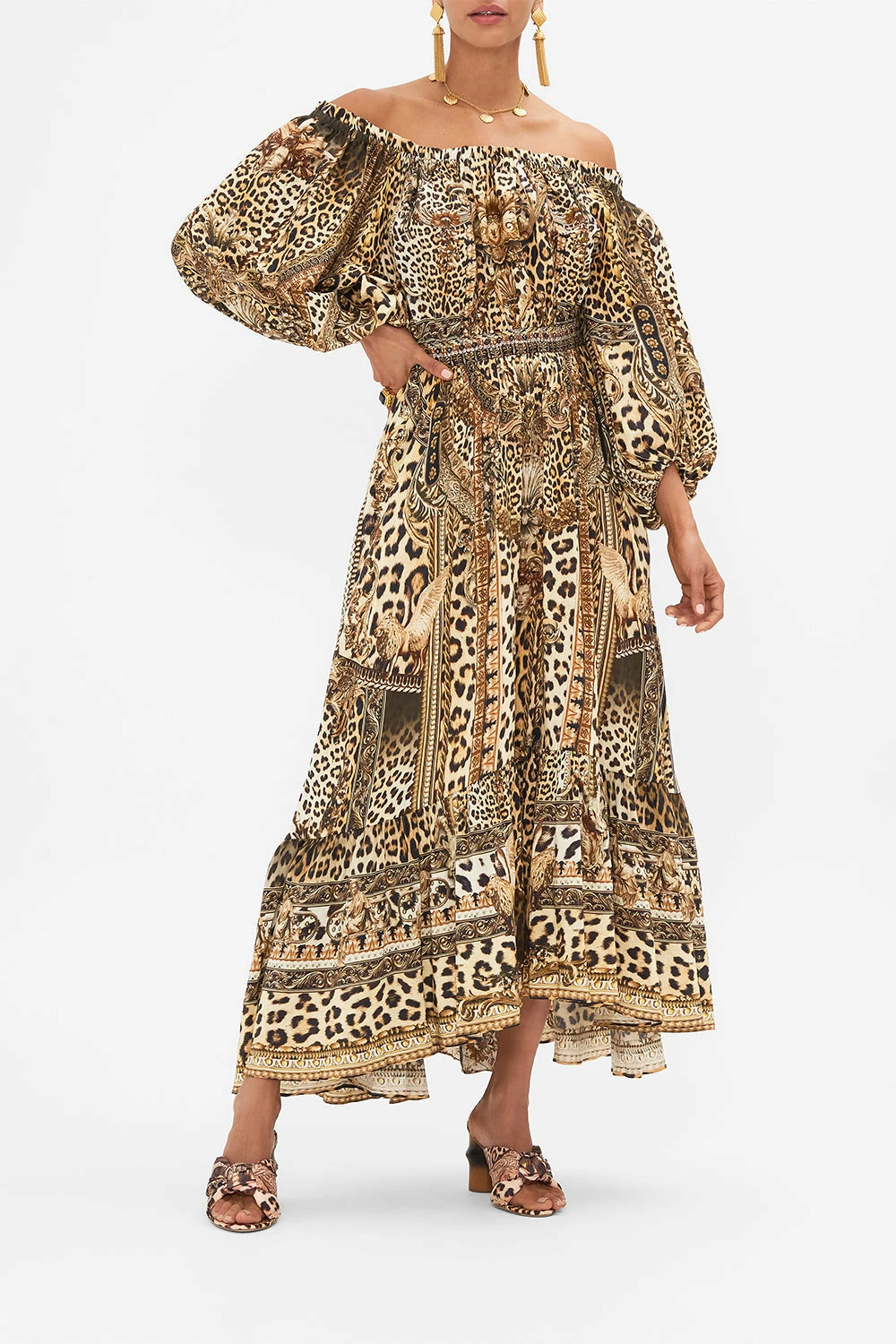 FRILL OFF THE SHOULDER LONG DRESS STANDING OVATION