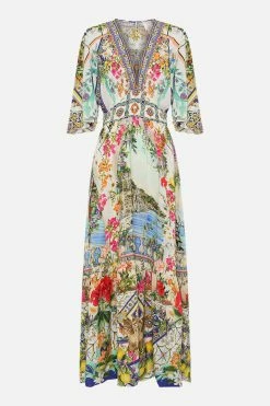 WAISTED DRESS WITH HEM RUFFLE AMALFI AMORE -clothing shop CAMILLA 00028212 WAISTEDDRESSWITHHEMRUFFLE AMALFIAMORE GHOST 1