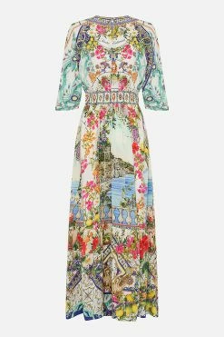 WAISTED DRESS WITH HEM RUFFLE AMALFI AMORE -clothing shop CAMILLA 00028212 WAISTEDDRESSWITHHEMRUFFLE AMALFIAMORE GHOST 2