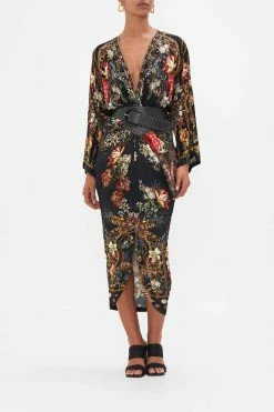 LONG SPLIT FRONT TWIST DRESS A NIGHT AT THE OPERA