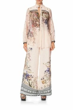WIDE LEG PANT WITH SHAPED CUFF KINDRED SKIES -clothing shop camilla blouse with yoke and neck tie kindred skies 1 db1c4b4c 6954 41f1 bb68 8c8a891e4695