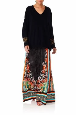 KNITTED FLARED PANTS GALAXY GIRL -clothing shop camilla galaxy girl v neck loose fit jumper w emb 6 1