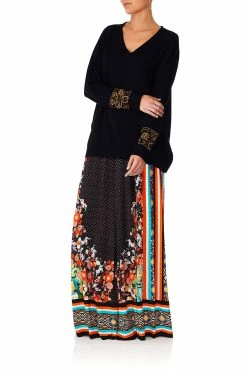 KNITTED FLARED PANTS GALAXY GIRL -clothing shop camilla galaxy girl v neck loose fit jumper w emb 7 1