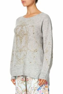 EMBELLISHED KNIT GREY -clothing shop camilla grey jumper versailles sky 4