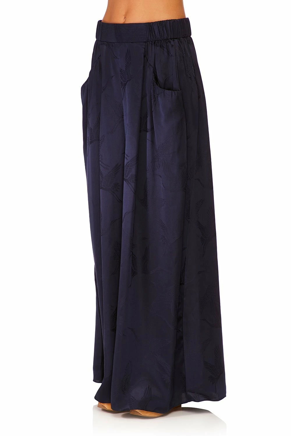 WIDE LEG PANT WITH GATHERED POCKET SOLID NAVY - Image 6