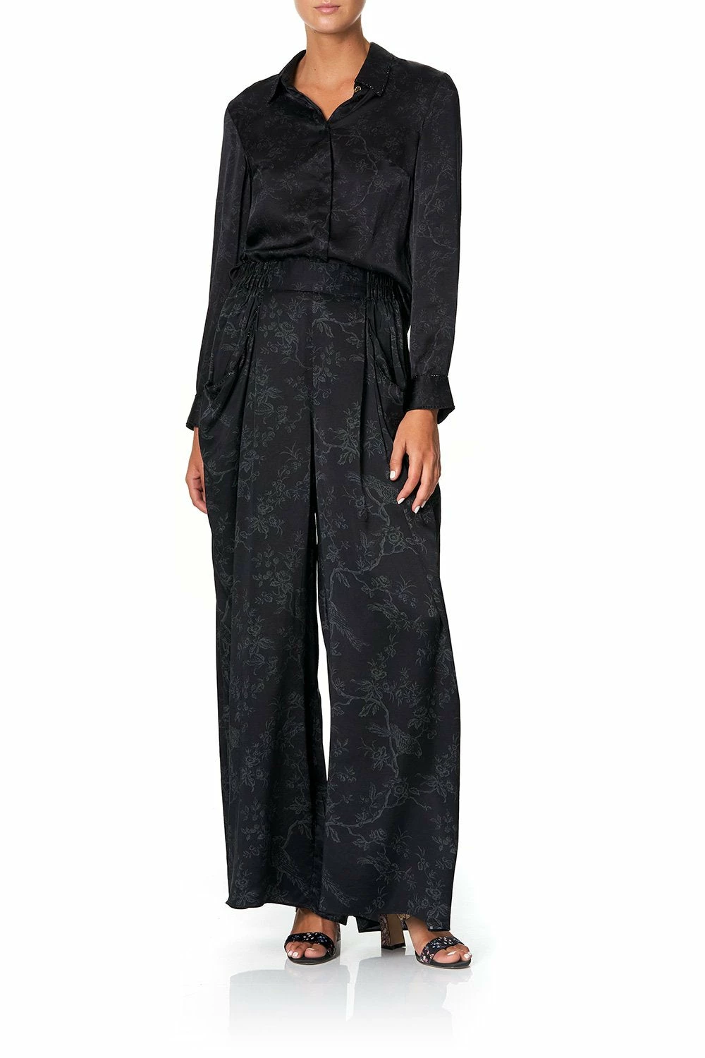 WIDE LEG PANT WITH GATHERED POCKETS NOIR BOUDOIR 3 WIDE LEG PANT WITH GATHERED POCKETS NOIR BOUDOIR - Image 3