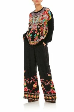 WIDE LEG PANT WITH CUFFS PAINTED LAND -clothing shop camilla wide leg pant with cuffs painted land 3