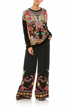 WIDE LEG PANT WITH CUFFS PAINTED LAND -clothing shop camilla wide leg pant with cuffs painted land 4