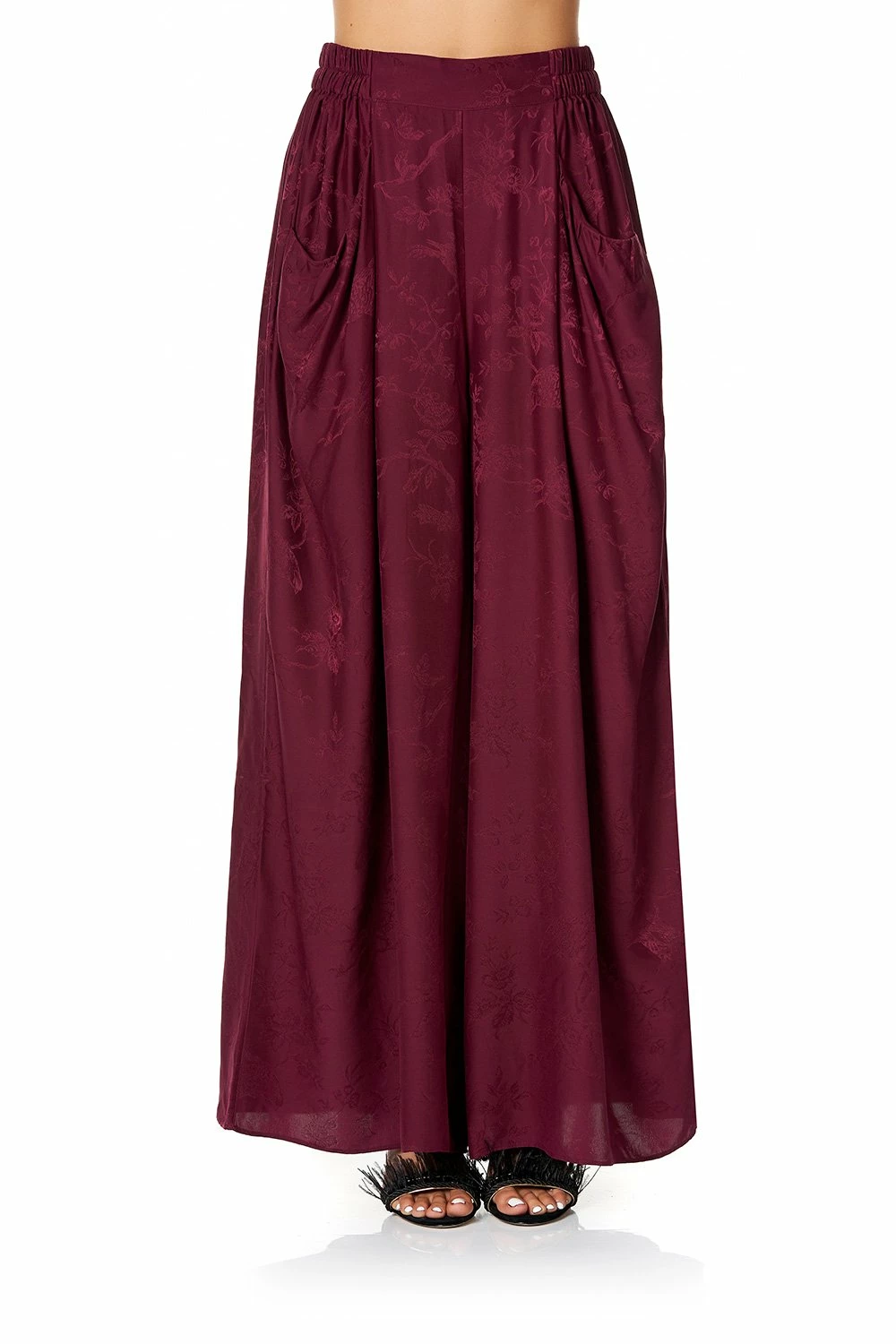 WIDE LEG PANT WITH GATHERED POCKETS BURGUNDY 2 WIDE LEG PANT WITH GATHERED POCKETS BURGUNDY - Image 2