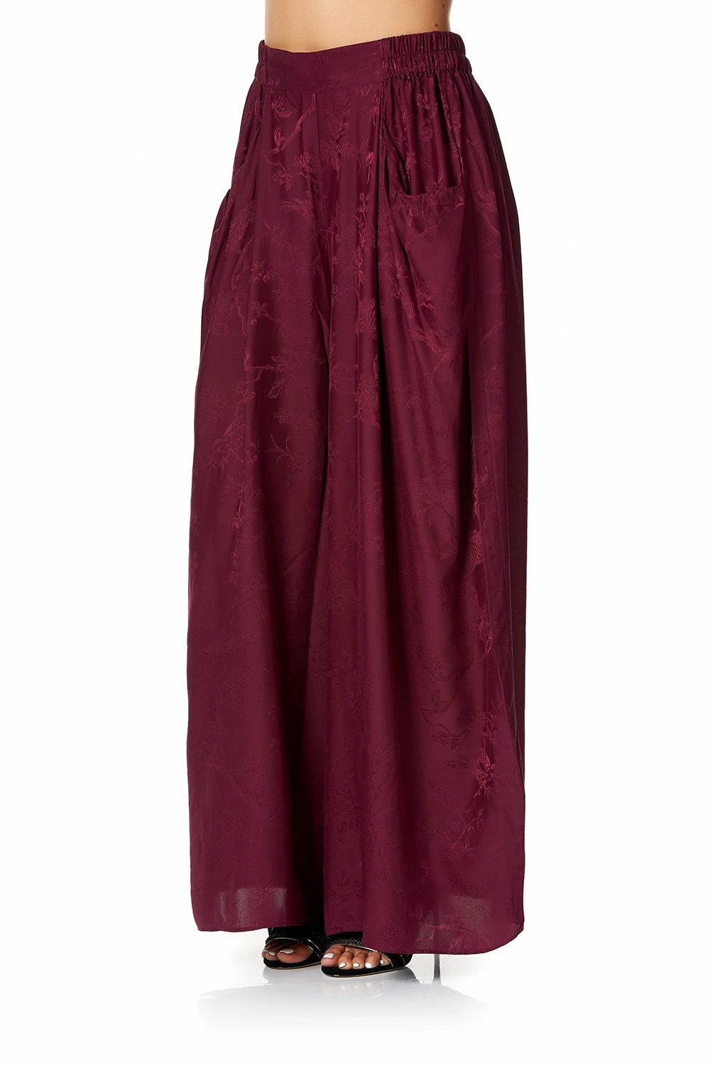 WIDE LEG PANT WITH GATHERED POCKETS BURGUNDY 6 WIDE LEG PANT WITH GATHERED POCKETS BURGUNDY - Image 6