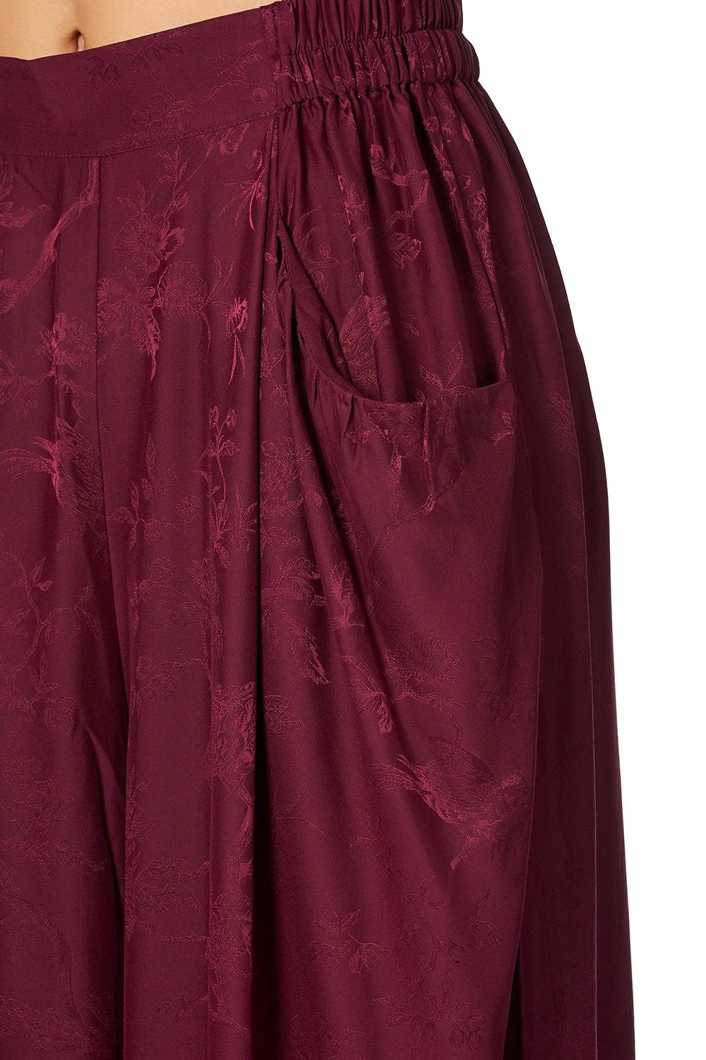 WIDE LEG PANT WITH GATHERED POCKETS BURGUNDY 9 WIDE LEG PANT WITH GATHERED POCKETS BURGUNDY - Image 9