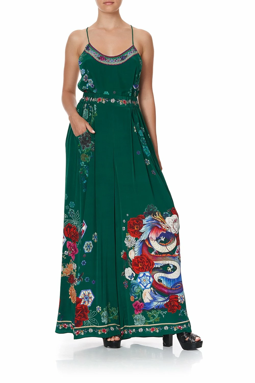 WIDE LEG PANT WITH GATHERED POCKETS EMERALD'S ORBIT 1 WIDE LEG PANT WITH GATHERED POCKETS EMERALD'S ORBIT