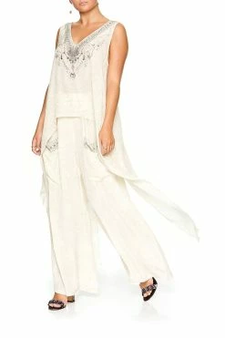 WIDE LEG TROUSER WITH FRONT POCKETS DENTELLE BLANCHE