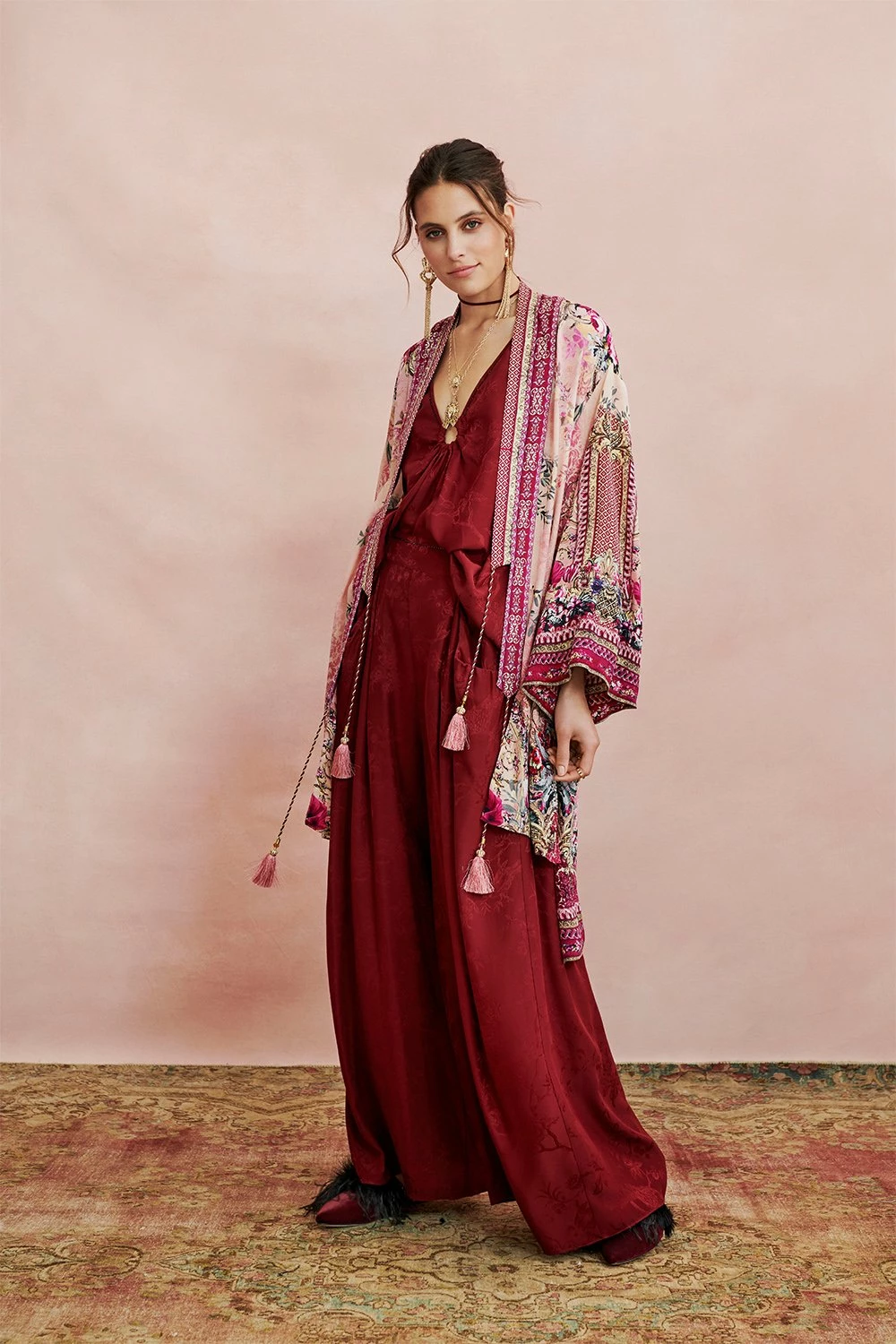 WIDE LEG PANT WITH GATHERED POCKETS BURGUNDY 10 WIDE LEG PANT WITH GATHERED POCKETS BURGUNDY - Image 10